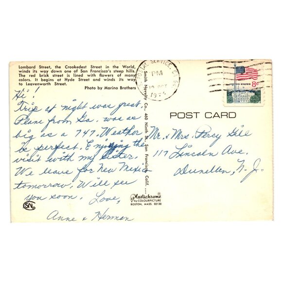 Lombard Street San Francisco Postcard Marino Brothers Vintage Crookedest Street - Picture 2 of 2